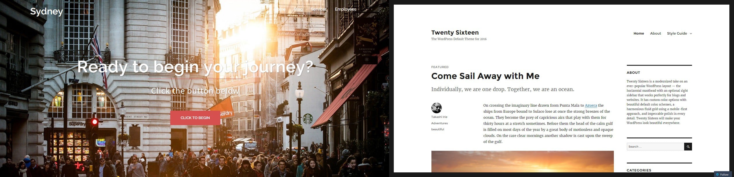 Sydney or Twenty Sixteen? Choose the theme that best fits your content.