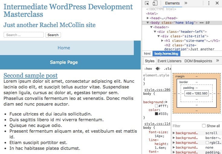 inspecting code on my site's home page