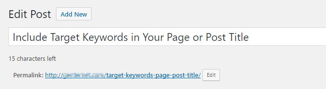 Add your target keywords to the post or page title in the WordPress editor.