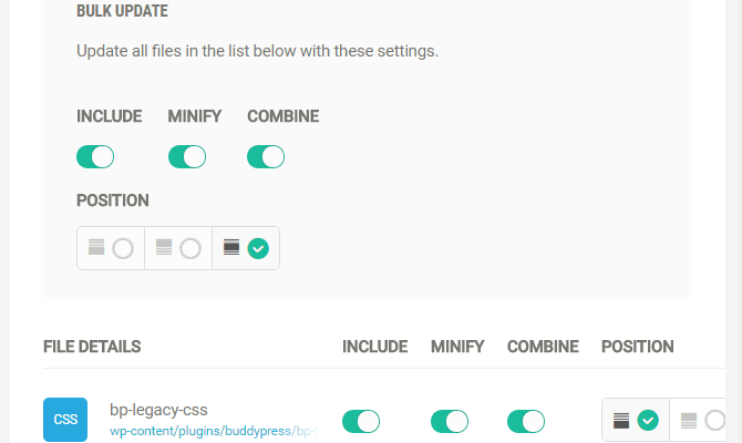 Minification settings.