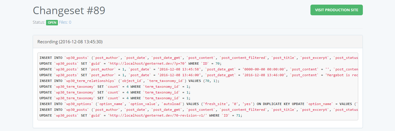 The mergebot server tracks all of your queries in a changeset