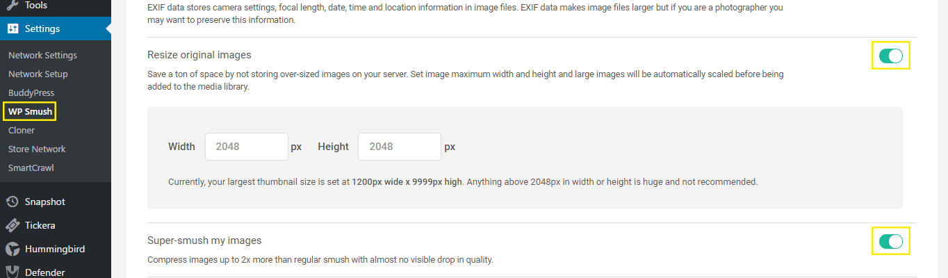 WP Smush Pro settings page.