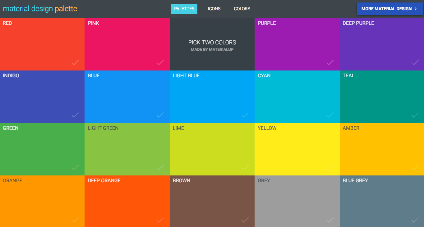 Need help picking a color scheme for your website? The Material Design Color Palette offers a great starting point.