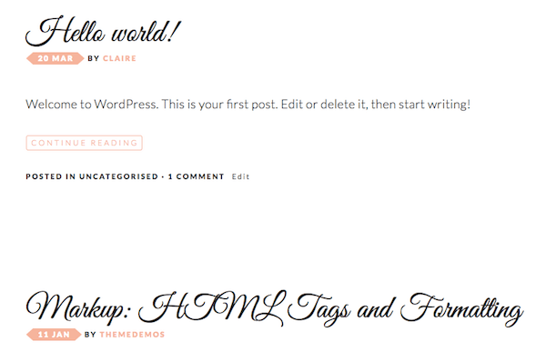 Germaine theme with post headings in Great Vibes font.