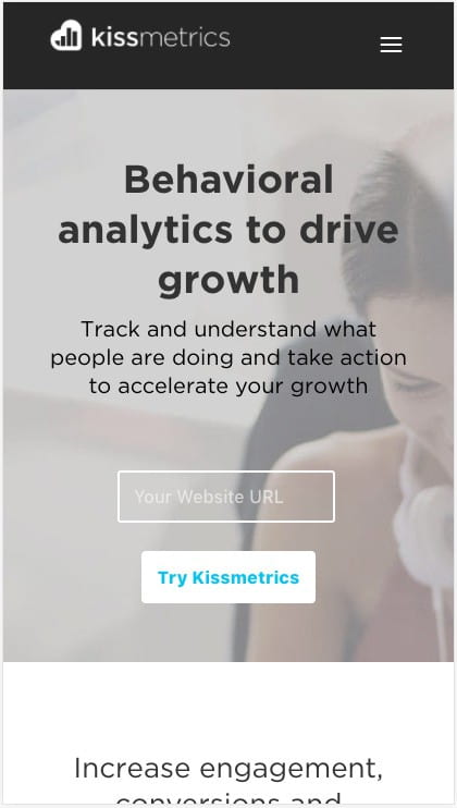 Kissmetrics CTA is easy to reach with your thumb.