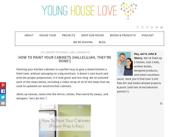 Young House Love painting kitchen cabinets