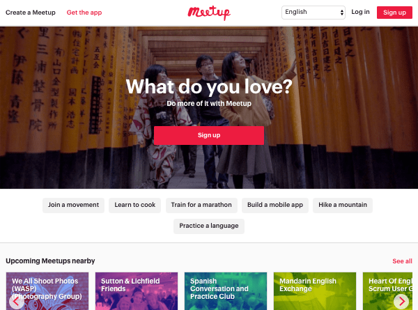 Meetup website