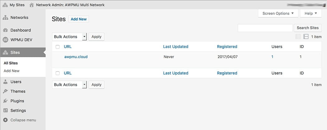 A new child blog in my main multi-network site.