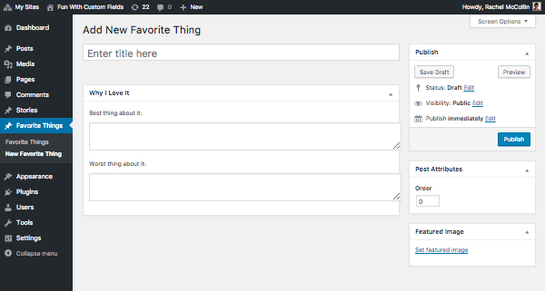 Editing screen for favorite post type