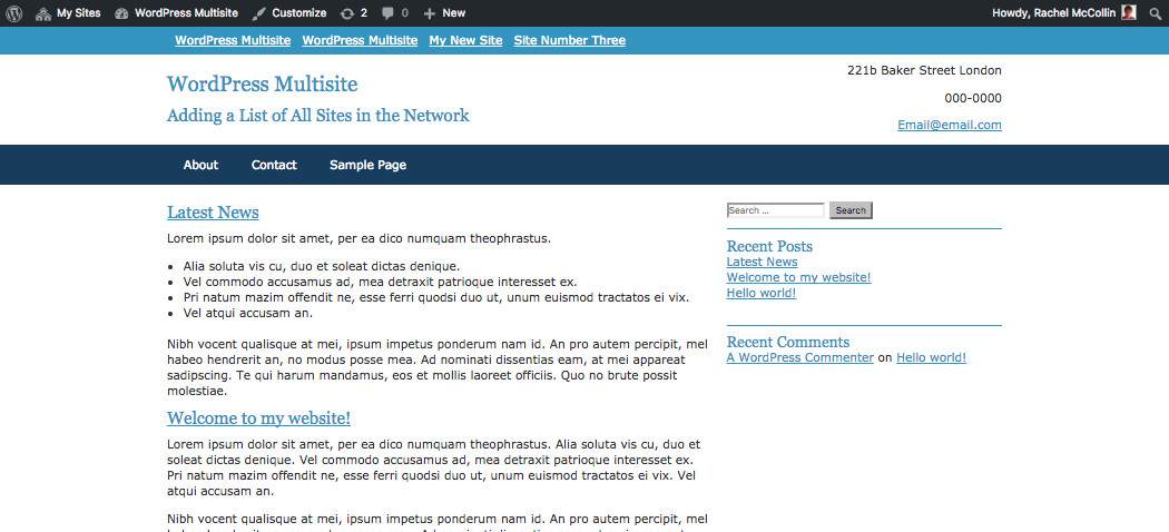 list of sites aligned with the rest of the content on a larger screen