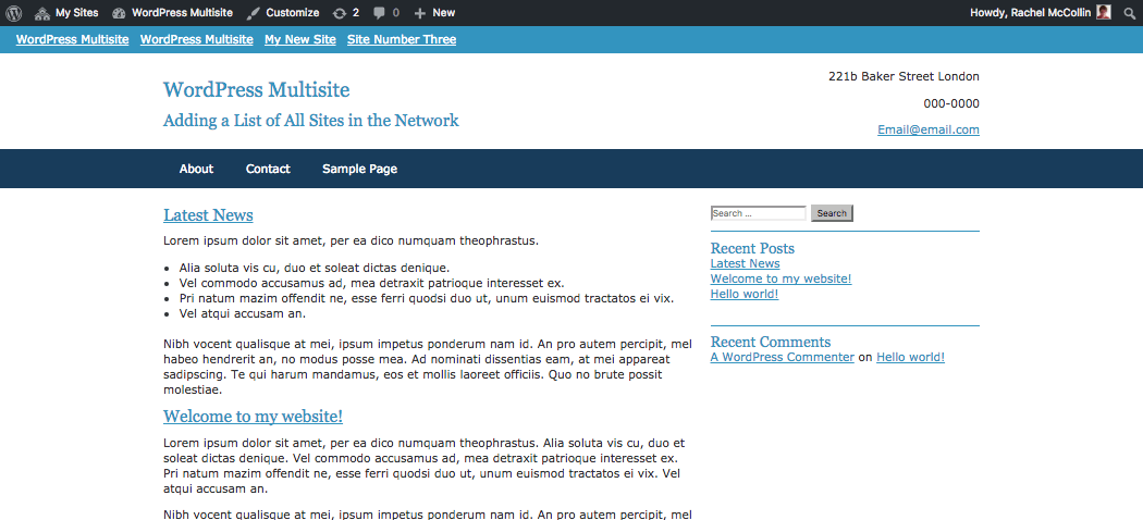 on a wider screen the list is off to the left while the rest of the site is centred