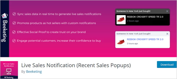 Beeketing live sales popup notification plugin