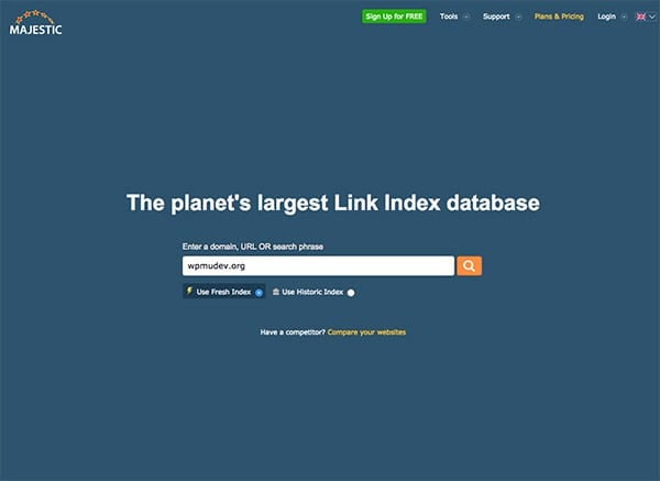 Majestic SEO homepage