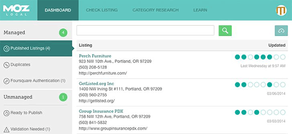 Moz Local dashboard