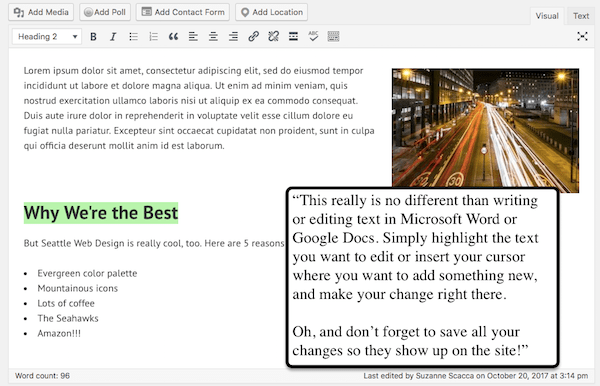 Editing a WordPress page