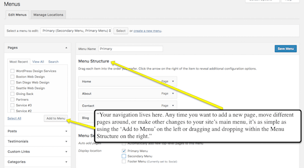 WordPress menus