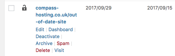 Multisite network admin - sites screen