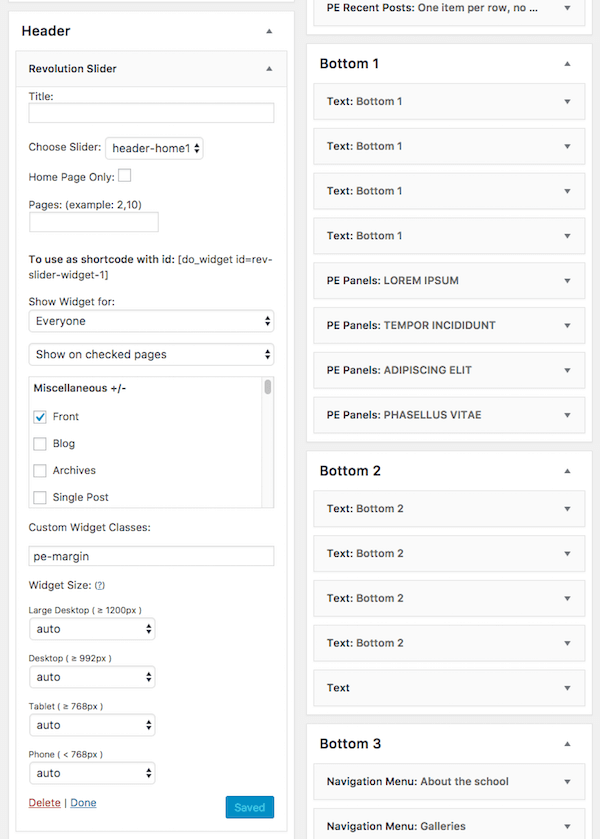 Display Widgets settings for Revolution Slider in Header widget area
