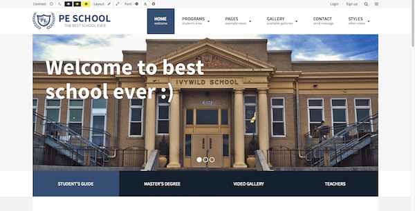 School theme home page with Revolution Slider