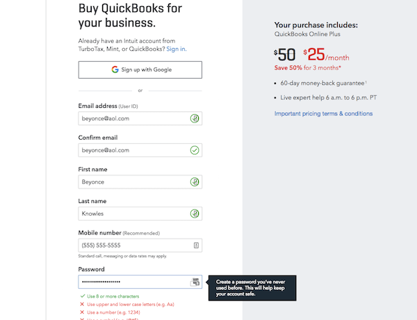 Perfect Contact Form - QuickBooks Fields