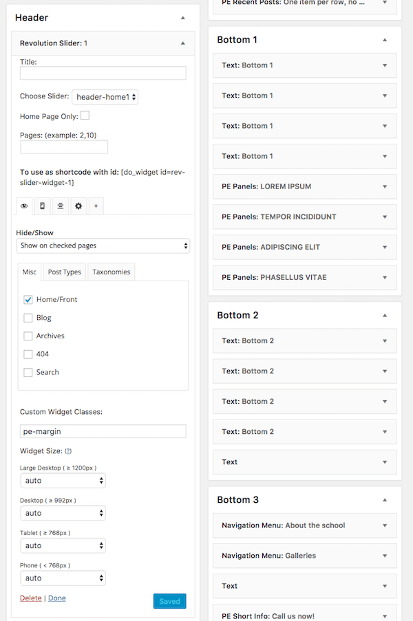 Widget Options settings for Revolution Slider in Header widget area