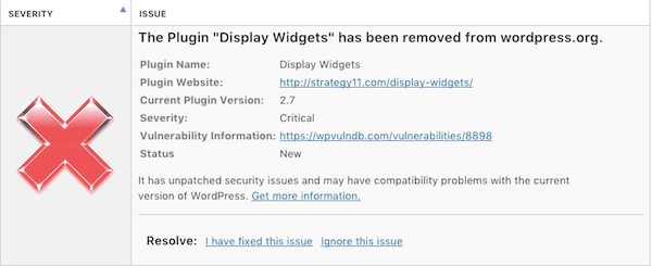 Wordfence security warning: The Plugin "Display Widgets" has been removed from wordpress.org