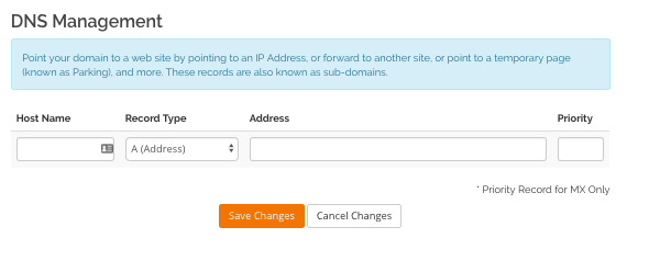 DNS management screen