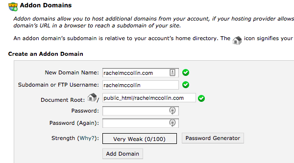 managing addon domains in cPanel