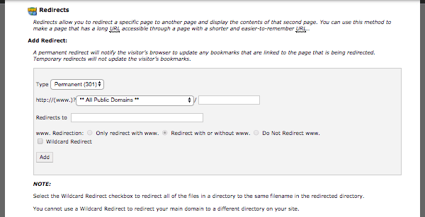 managing redirects in cPanel