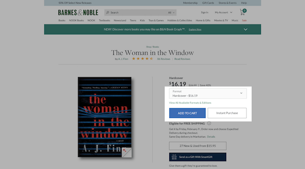 Barnes and Noble eCommerce Product Page