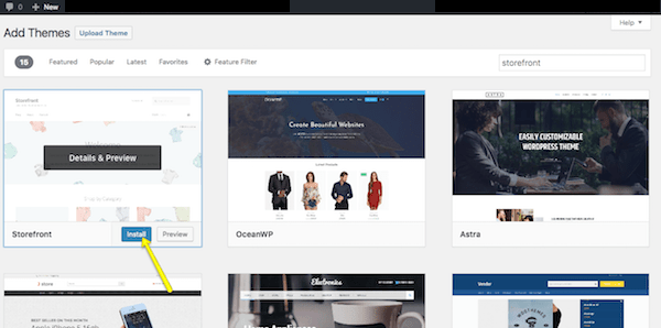 WordPress Add Themes screen.