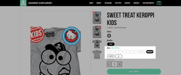 Johnny Cupcakes eCommerce Product Page