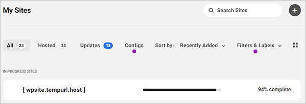 The Hub - site installation progress bar.