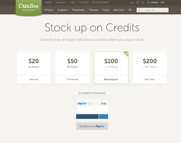 Conversion Rate Optimization - Creative Market Credits Original