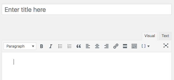 Contributors’ view of the post editor\: the Add Media button is absent