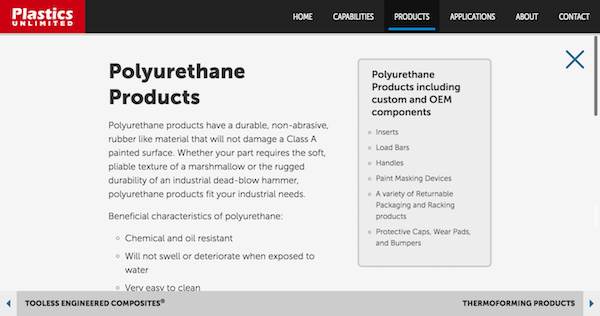 Single Page Websites - Plastics Unlimited Products 2