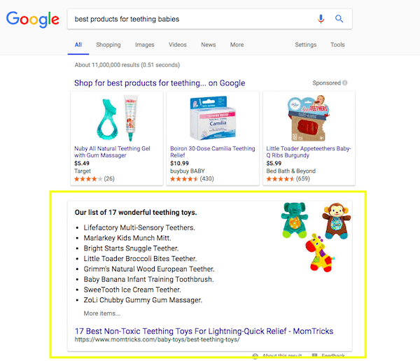 Product List Featured Snippet