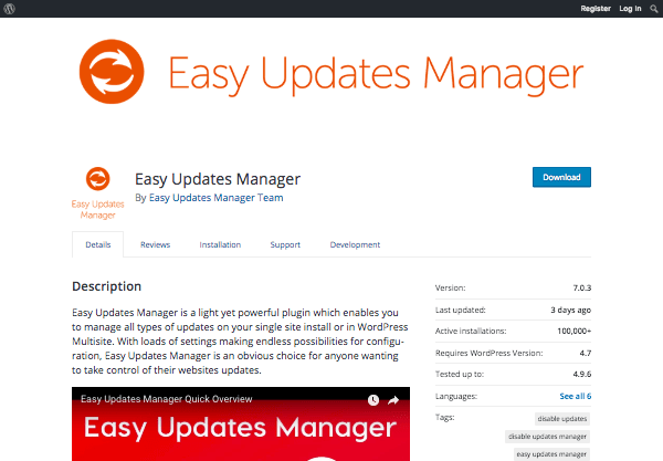 Easy Updates Manager plugin page