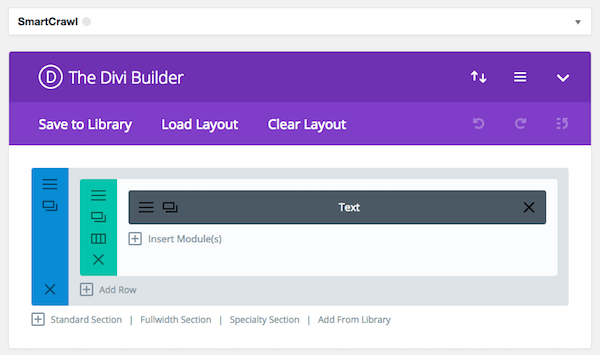 Divi Page Editor save to library view