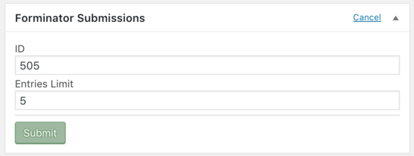 Screenshot of Forminator Dashboard Widget Options