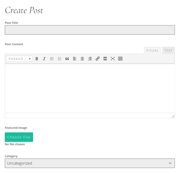 Screenshot of a User-Facing Forminator Form Used for Creating Posts