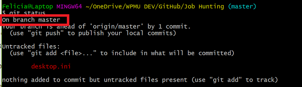 Screenshot of Git status command