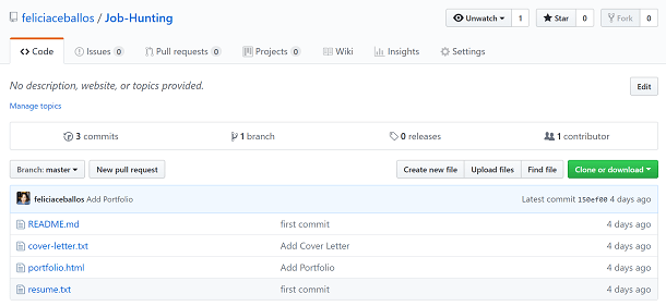 Screenshot of Job Hunting repo on GitHub
