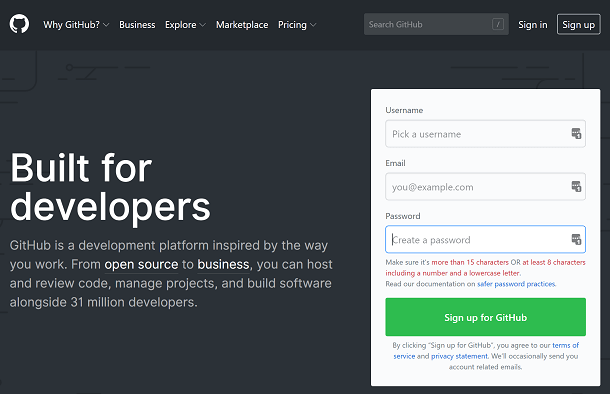 Screenshot of GitHub Home Page
