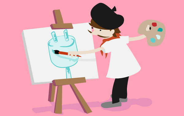 Illustration of painter with plugin on canvas