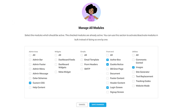 Custom white label modules for WordPress branding