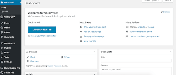 The WordPress dashboard