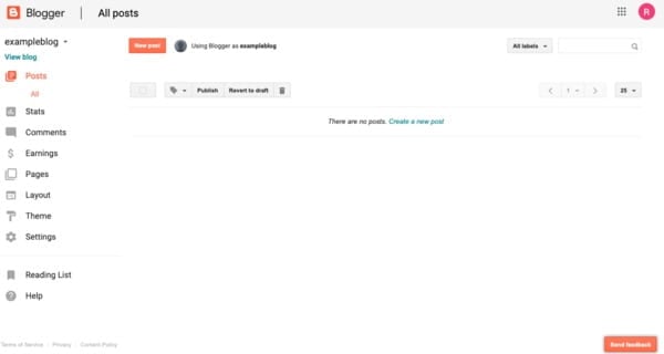 The Blogger dashboard