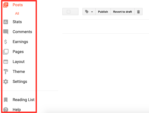 Use the Blogger menu to customize