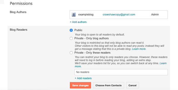 Change the permissions and authors of your blog